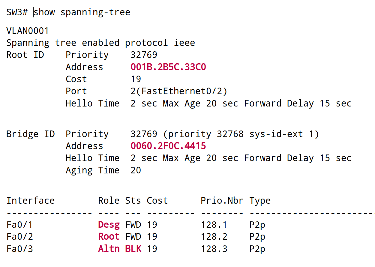 salida show spannig-tree non root